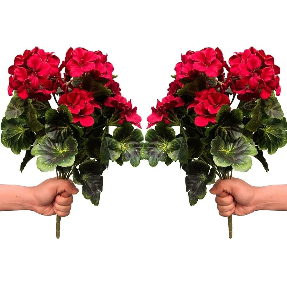Artificial Geranium Silk Flower Bush Red 19 Inches Faux Geranium Flowers Plan