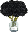 12 Pcs Faux Ball Chrysanthemum Bouquet Black Flowers for Home Halloween Party Fa