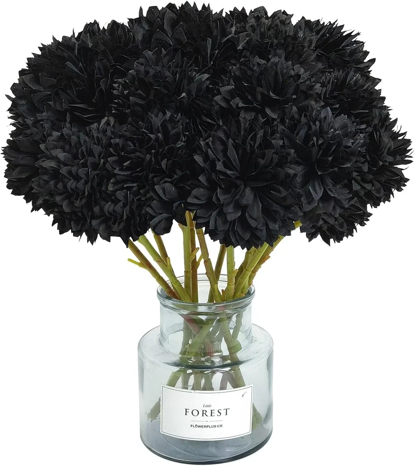 12 Pcs Faux Ball Chrysanthemum Bouquet Black Flowers for Home Halloween Party Fa