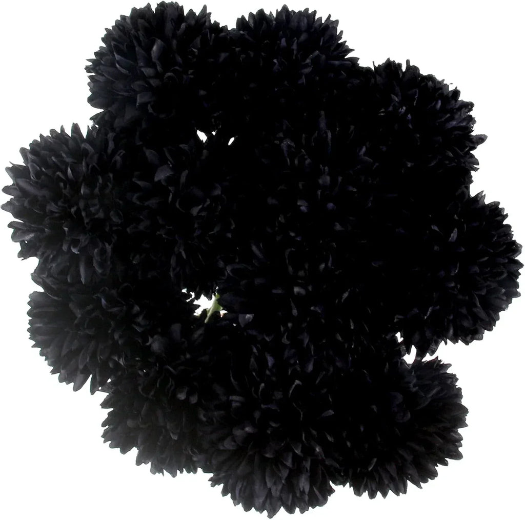 12 Pcs Faux Ball Chrysanthemum Bouquet Black Flowers for Home Halloween Party Fa
