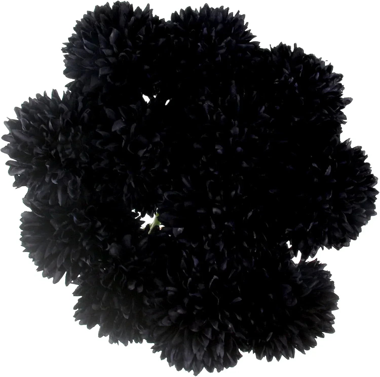 12 Pcs Faux Ball Chrysanthemum Bouquet Black Flowers for Home Halloween Party Fa