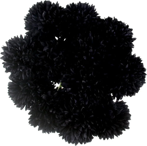 12 Pcs Faux Ball Chrysanthemum Bouquet Black Flowers for Home Halloween Party Fa