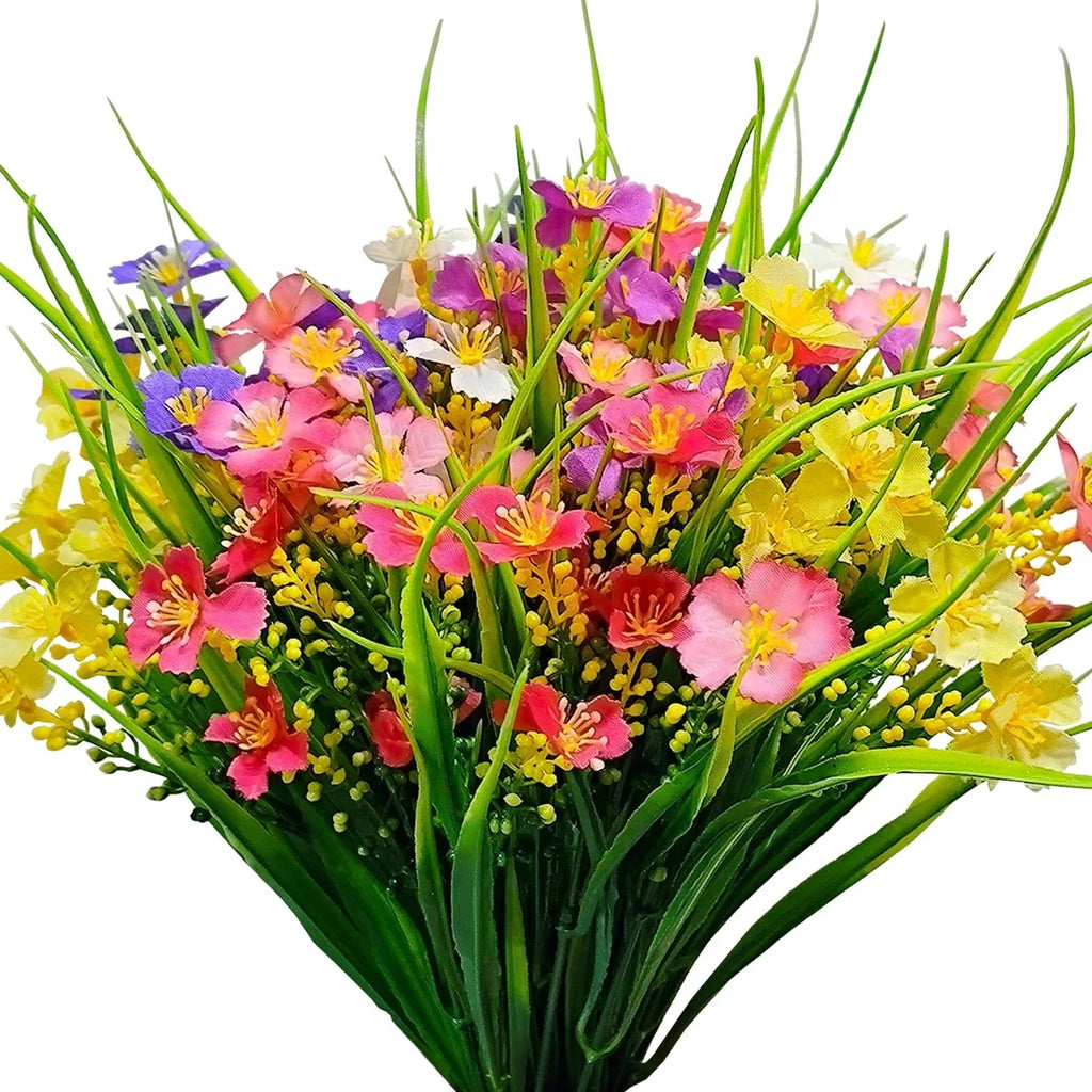 12 Bundles Artificial Flowers for Outdoor: UV Resistant Faux Silk Wildflowers