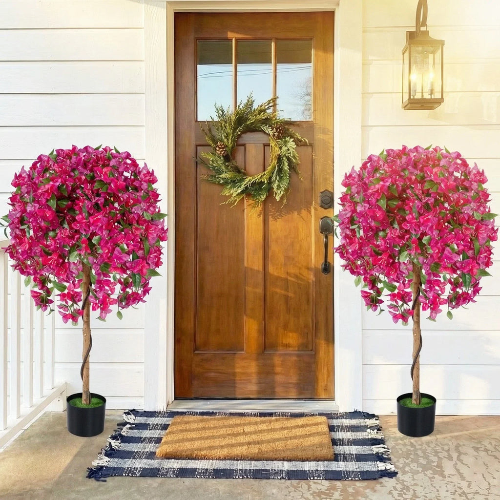 2 Pack Artificial Azalea Trees,51"Faux Floral Plants with Vivid Blooming Flowers